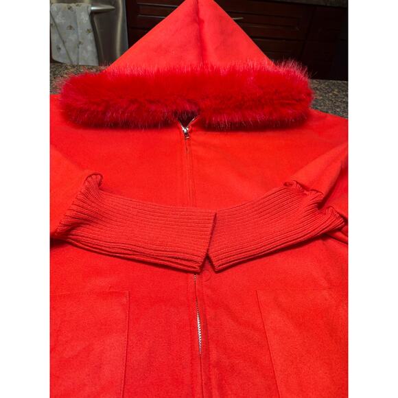 other Jackets & Blazers - Red Zip Up Jacket Faux Fur Trim on Hood Size 2XL Runs Big NWOT
